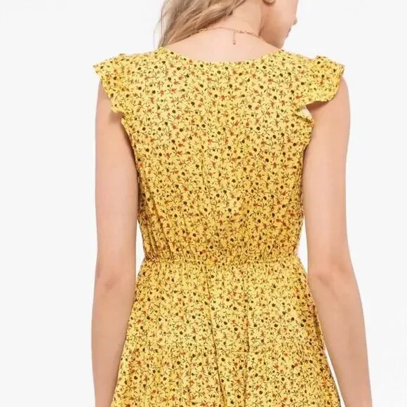 Yellow Floral Sleeveless Summer Dress Size Medium - Picture 5 of 6